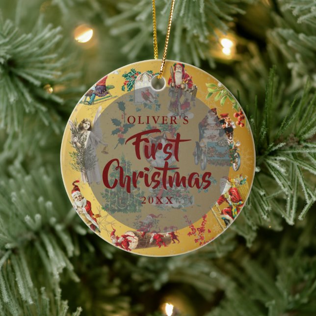 Baby Första julfoto Vintage Guld Julgransprydnad Keramik (Träd)