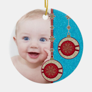 Baby första julfotomall julgransprydnad keramik