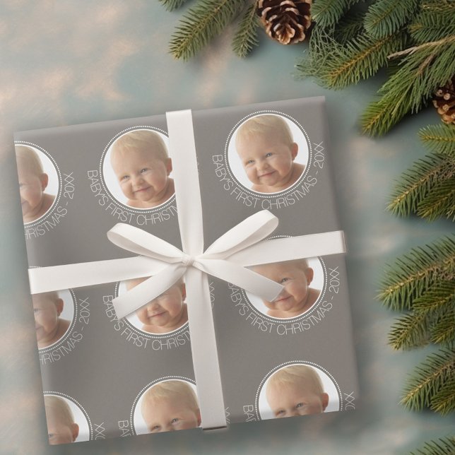 Baby första julfotopappnamn och år presentpapper (Personalized Wrapping paper - 1 Photo)