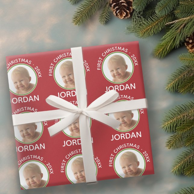 Baby första julfotopappnamn och år presentpapper (Personalized Wrapping paper - 1 Photo)