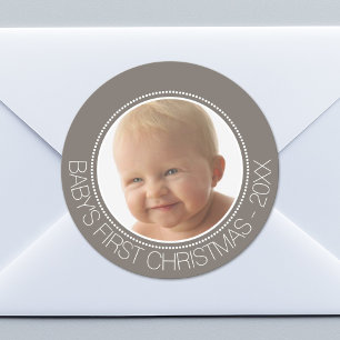 Baby första julfotopappnamn och år runt klistermärke