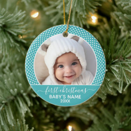 Baby Första julfotopoka Dot Calligraphy Julgransprydnad Keramik