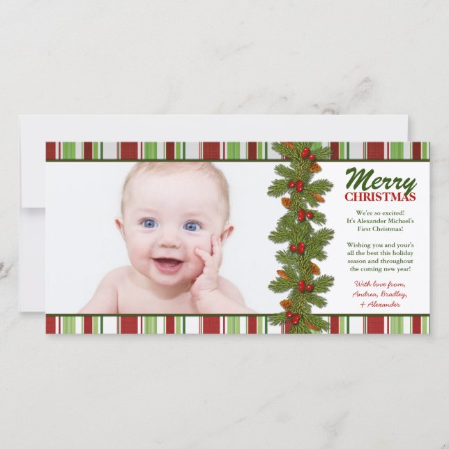 Baby första julfotoport för Helgdag Julkort (Framsida)