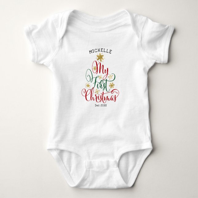 Baby första julfrö röd vit grönt t shirt (Framsida)