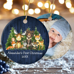 Baby Första julgranen Animals Blue PHOTO Julgransprydnad Keramik