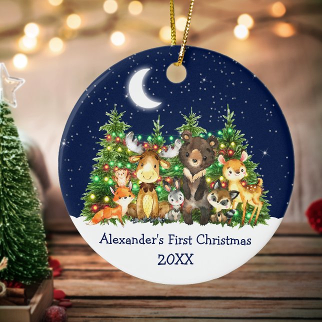 Baby Första julgranen Animals Ljus Himlar Julgransprydnad Keramik (Customize with name and year.)