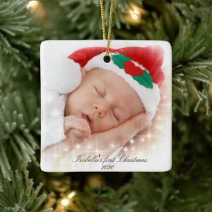 Baby Första julhelgen Dubbla Sided Photo Julgransprydnad Keramik