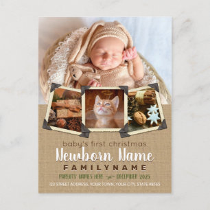 Baby första julinstagram Foton Burlap Helg Vykort