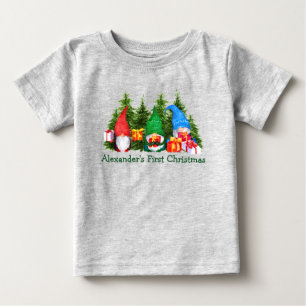 Baby Första juljul Gnomes Träd Grått T Shirt