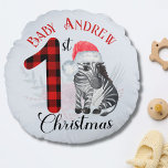Baby Första juljulen Cute Zebra Santa Hat Namn Rund Kudde<br><div class="desc">Baby Första julklappen Baby Zebra Safari Animal Santa Hat Namn Keepsakundans Pillow.</div>