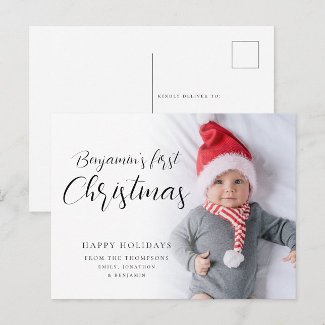 Baby Första julklapp, Anpassningsbar Foto Hol Helg Vykort (Fram/baksida)