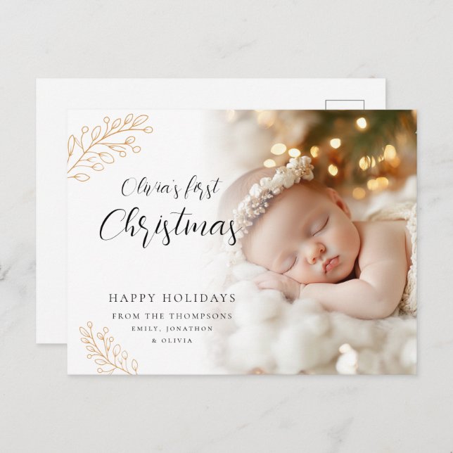 Baby första julklapp Löv Photo Helg Vykort (Fram/baksida)