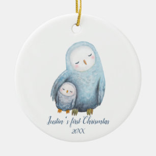 Baby, första julklapp Snowy Uggla mamma baby Julgransprydnad Keramik