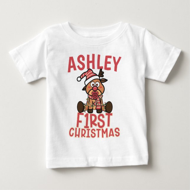 Baby Första julklappen Baby Reindeer T Shirt (Framsida)