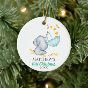 Baby första julklappen Elephant och Stars Julgransprydnad Keramik