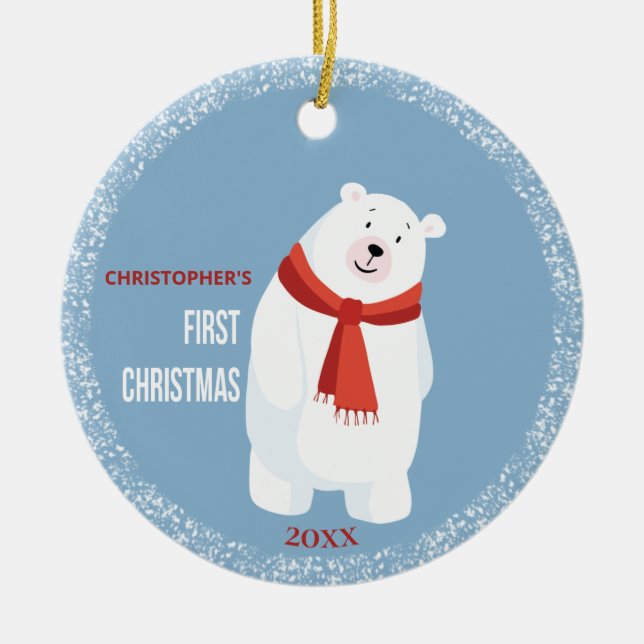 Baby Första julklappen Polar Björn Julgransprydnad Keramik (Framsidan)