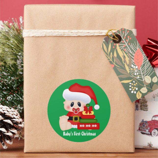 Baby Första julklistermärke Runt Klistermärke (Semester)