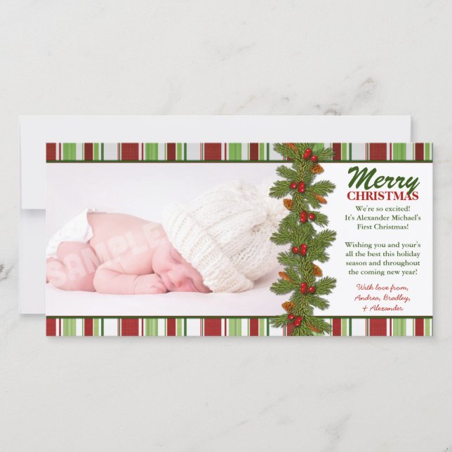 Baby första julkort Gräs Boughs Photo Card (Framsida)