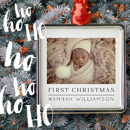 Baby första julmodern, minimalistiskt foto julgransprydnad metall