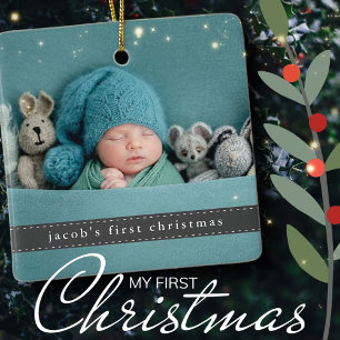 Baby Första julmodern Ribbon Photo Julgransprydnad Keramik