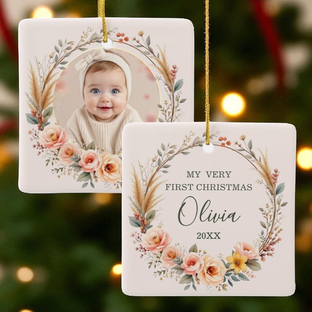 Baby Första julpampas Grass Wildblomma Boho Julgransprydnad Keramik (Skapare uppladdad)