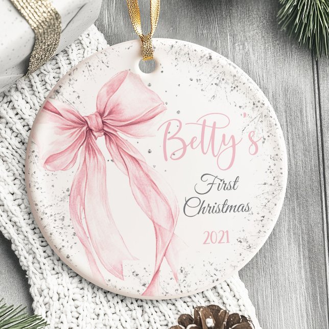 Baby Första julprydnad Bow Coquette Julgransprydnad Keramik (Baby's First Christmas Ornament Bow Coquette)