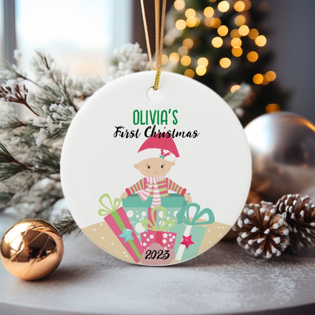 🎄 Baby första julprydnad | Flickdesign Julgransprydnad Keramik (First Baby Girl Christmas Ornament)