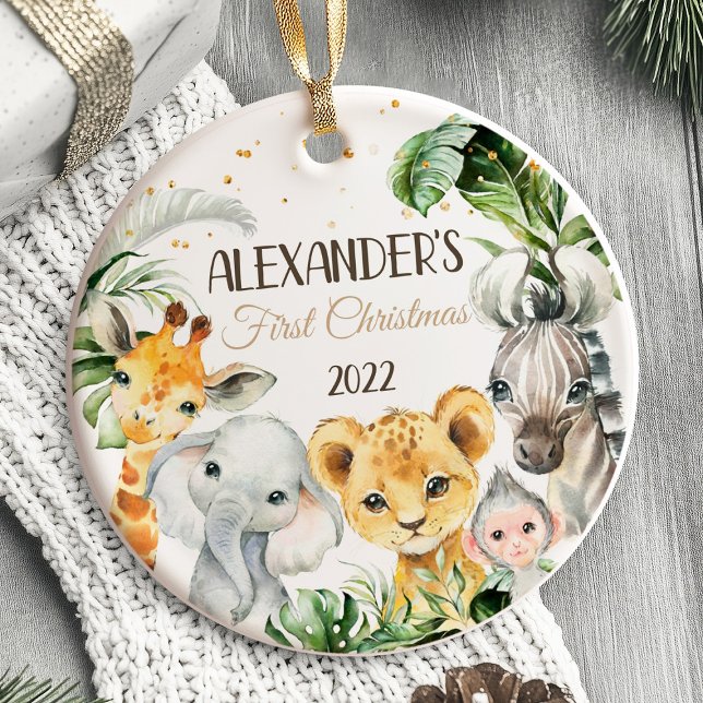 Baby Första julprydnad Safari-djur Julgransprydnad Keramik (Baby's First Christmas Ornament Safari animals)