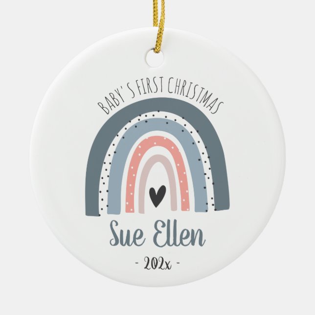 Baby första julprydnadsfärg, regnbåge julgransprydnad keramik (Framsidan)