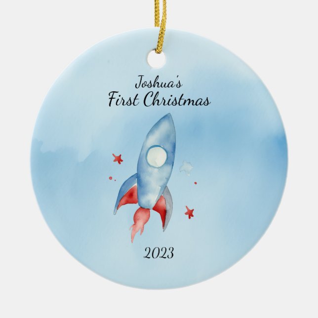 "Baby Första julraketen Personlig Julgransprydnad Keramik (Framsidan)