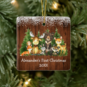 Baby Första julskogen Animals Snö Rustic Julgransprydnad Keramik