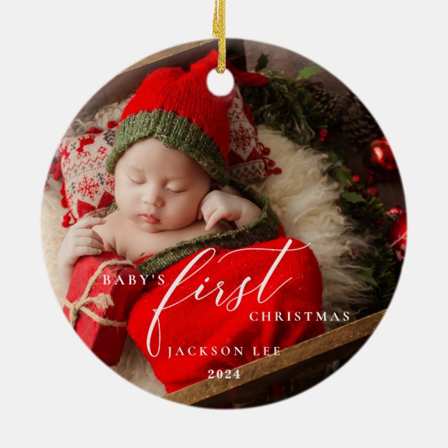 Baby första julskript - fotoOrnament Julgransprydnad Keramik (Baksidan)