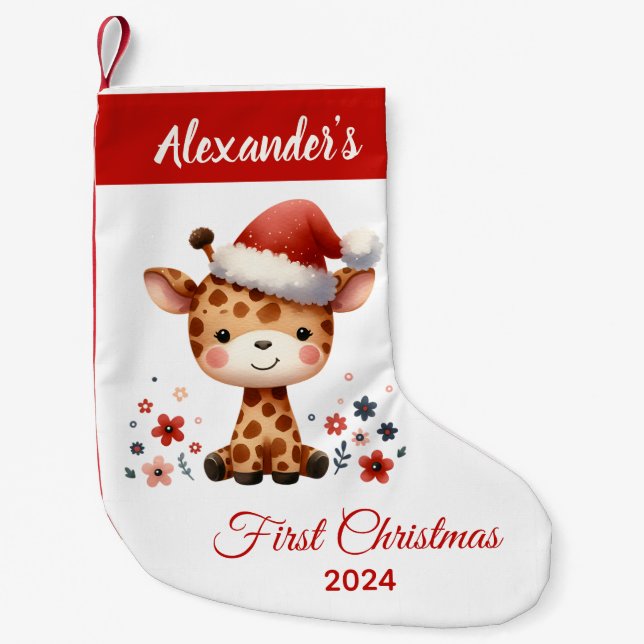Baby första julsöt Giraffe-personligen Liten Julstrumpa (Framsidan)