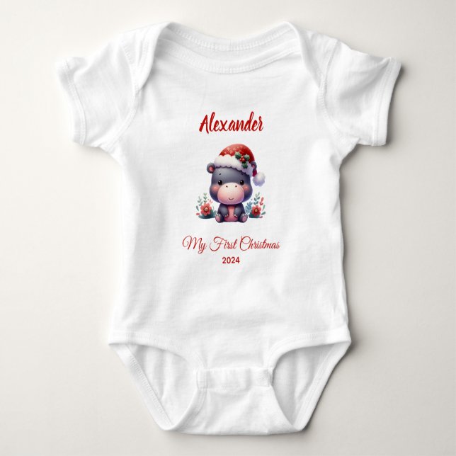 Baby första julsöta Hippo-personligen T Shirt (Framsida)