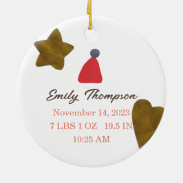 baby första julstjärna och hjärta julgransprydnad keramik