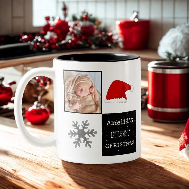 Baby första jultomten Hat Snowflake Photo Två-Tonad Mugg (Skapare uppladdad)