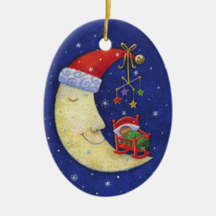 Baby Första jultomten Måne Monogram Namn Julgransprydnad Keramik