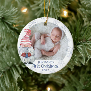 Baby Första jultomten Snowflake Namn Blue Julgransprydnad Keramik