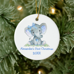 Baby Första jultomtfärgsblått Elephant Bow Julgransprydnad Keramik
