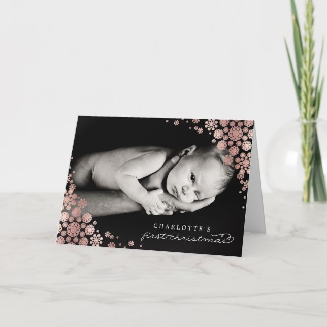Baby Första julvintern Snöflingor Fotofödelsedag Helgkort (Framsida)