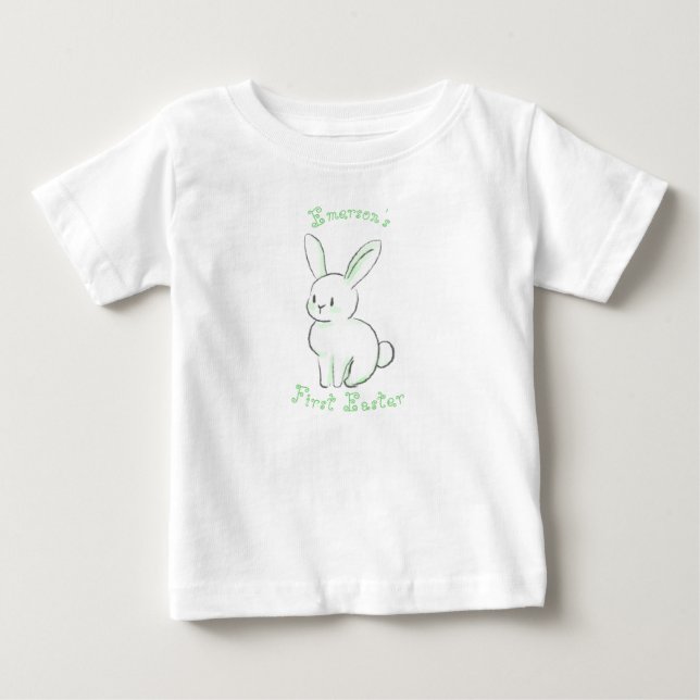 Baby första Påsk med söt sitta bunny grönt T Shirt (Framsida)