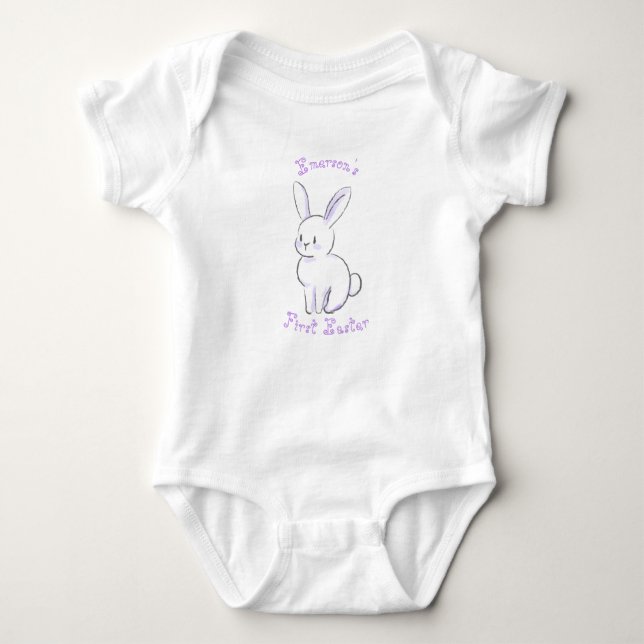 Baby första Påsk med söt sitta bunny lila T Shirt (Framsida)