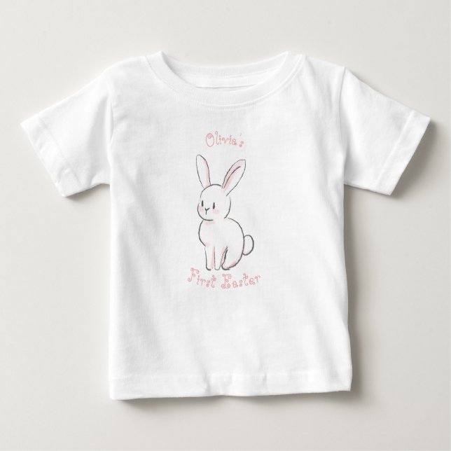 Baby första Påsk med söt sitta bunny rosa T Shirt (Framsida)