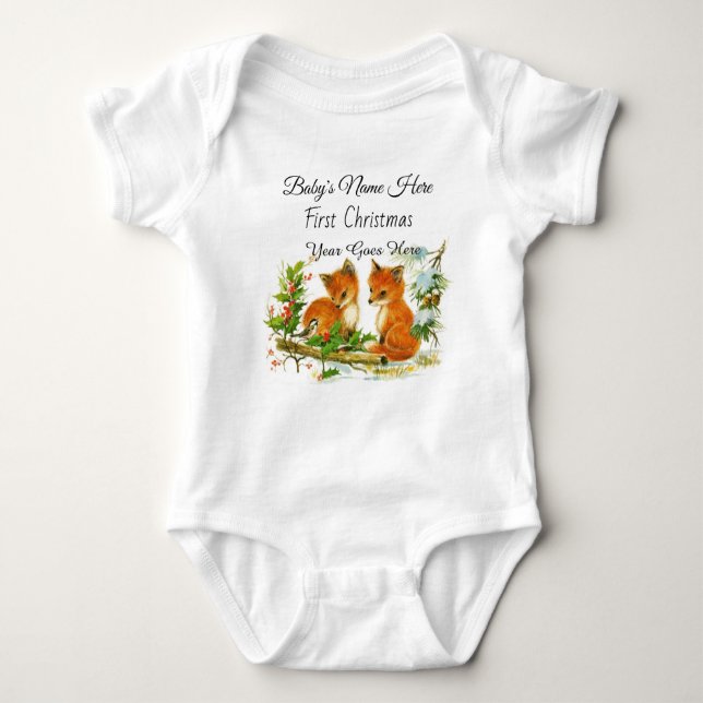 Baby första räv för julvattenfärg i vinter t shirt (Framsida)