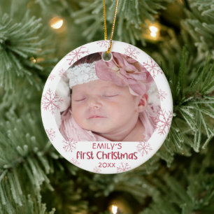 Baby Första Rosan i julafton Snowflake Girl Namn Julgransprydnad Keramik