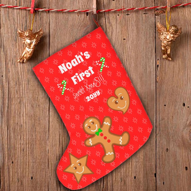 Baby Första sötsöta Julafton Gingerbröd Par 2 sido Stor Julstrumpa (Skapare uppladdad)