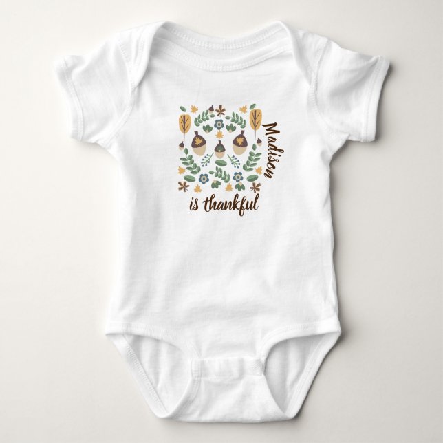 Baby Första Thanksgiving Är Tacksam Grönska T Shirt (Framsida)