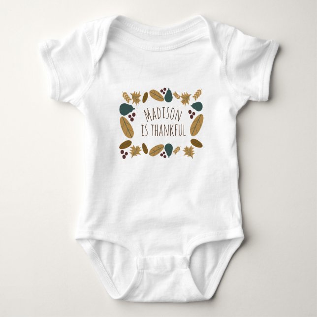 Baby första Thanksgivingen Babys Namn är tacksam T Shirt (Framsida)