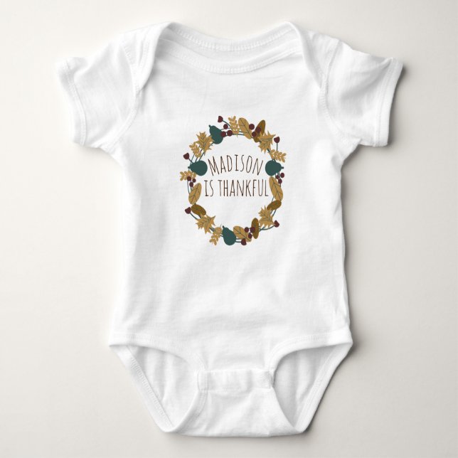 Baby första Thanksgivingen Babys Namn är tacksam T Shirt (Framsida)