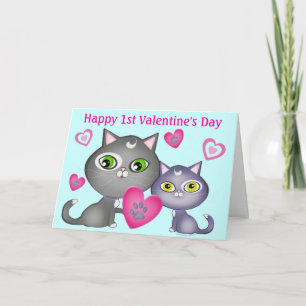 Baby första valentin kort för hälsning för katter
